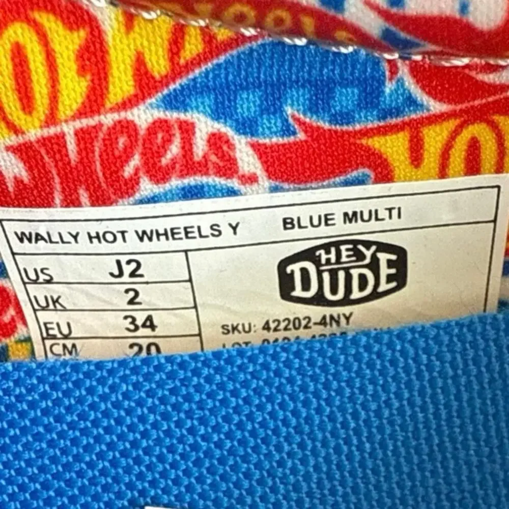 Hey Dude Wally Funk Hot Wheels Kids Sneakers - SZ 2 Y